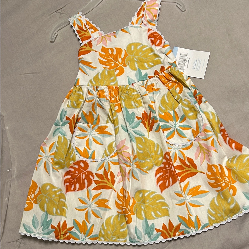bella bliss Tropical Leaf Print Dress in Orange and Green